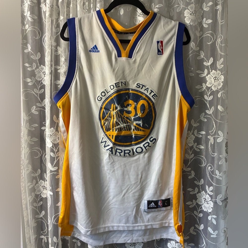 Adidas Golden State Warriors White and Yellow Jersey Steph curry size large